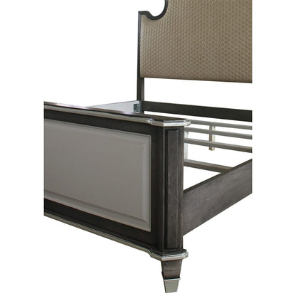 ACME Furniture - House Beatrice - Queen Bed - Two Tone Beige Fabric, Charcoal & Light Gray Finish - 28810Q view 9