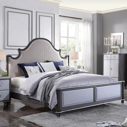 ACME Furniture - House Beatrice - Queen Bed - Two Tone Beige Fabric, Charcoal & Light Gray Finish - 28810Q view 10