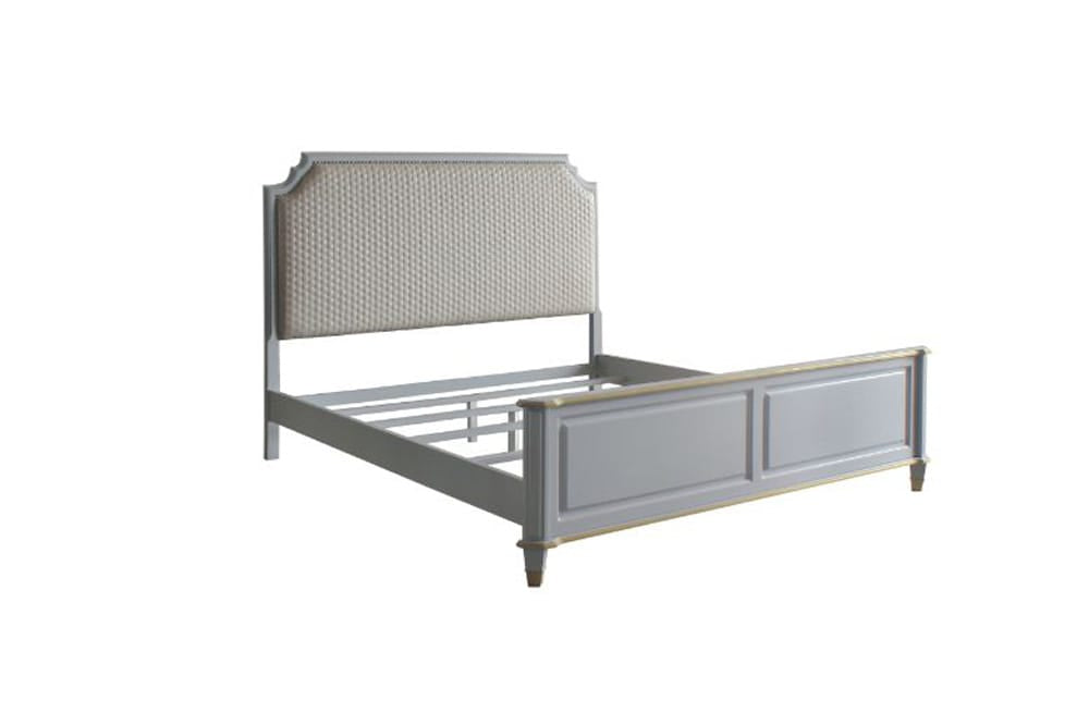 ACME Furniture - House Marchese - Queen Bed - Two Tone Beige Fabric & Pearl Gray Finish - 28880Q view 1