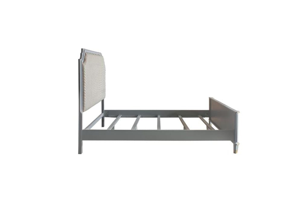 ACME Furniture - House Marchese - Queen Bed - Two Tone Beige Fabric & Pearl Gray Finish - 28880Q view 5