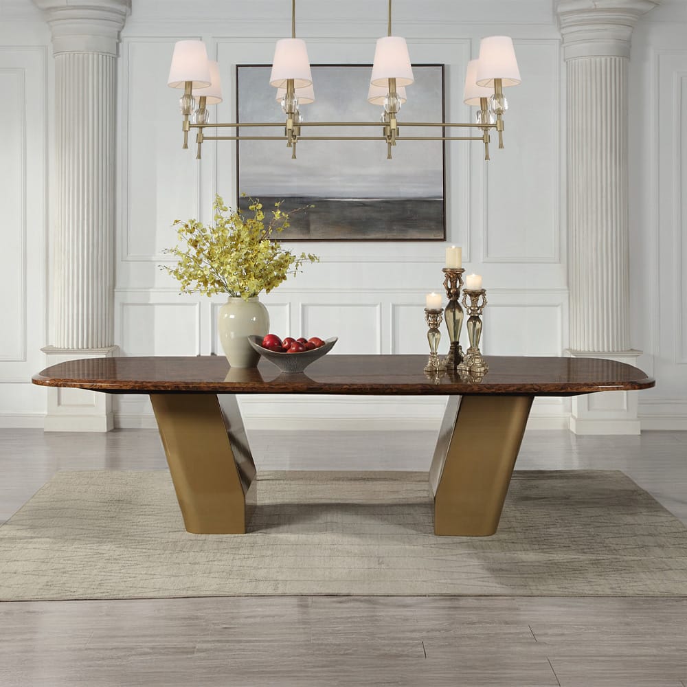 ACME Furniture - Jamonica - Dining Table - Glossy Wood Grain Top & Gold  - DN60020 view 4