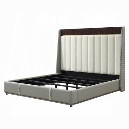 ACME Furniture - Jamonica - Eastern King Bed - Beige Linen & Glossy Wood Grain Top  - BD20021EK view 1