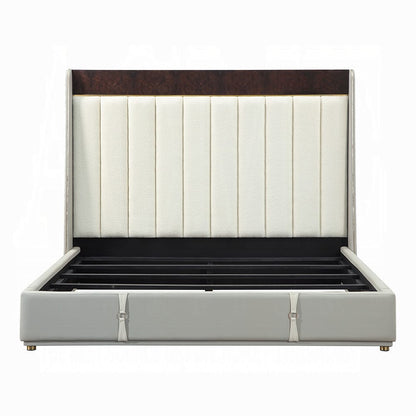 ACME Furniture - Jamonica - Eastern King Bed - Beige Linen & Glossy Wood Grain Top  - BD20021EK view 2