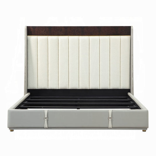 ACME Furniture - Jamonica - Eastern King Bed - Beige Linen & Glossy Wood Grain Top  - BD20021EK view 2