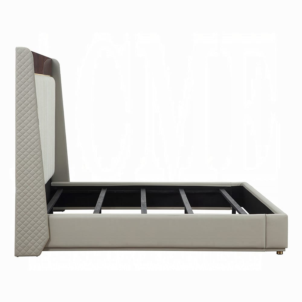 ACME Furniture - Jamonica - Eastern King Bed - Beige Linen & Glossy Wood Grain Top  - BD20021EK view 3