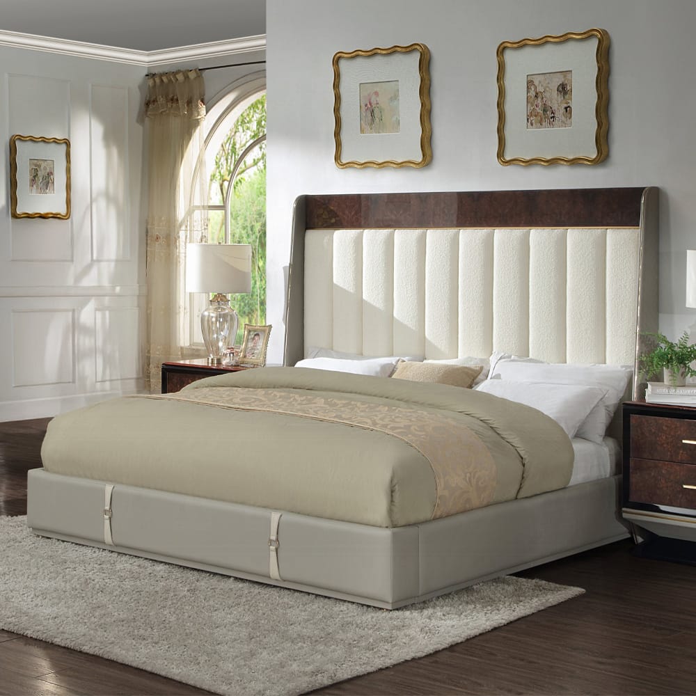 ACME Furniture - Jamonica - Eastern King Bed - Beige Linen & Glossy Wood Grain Top  - BD20021EK view 5