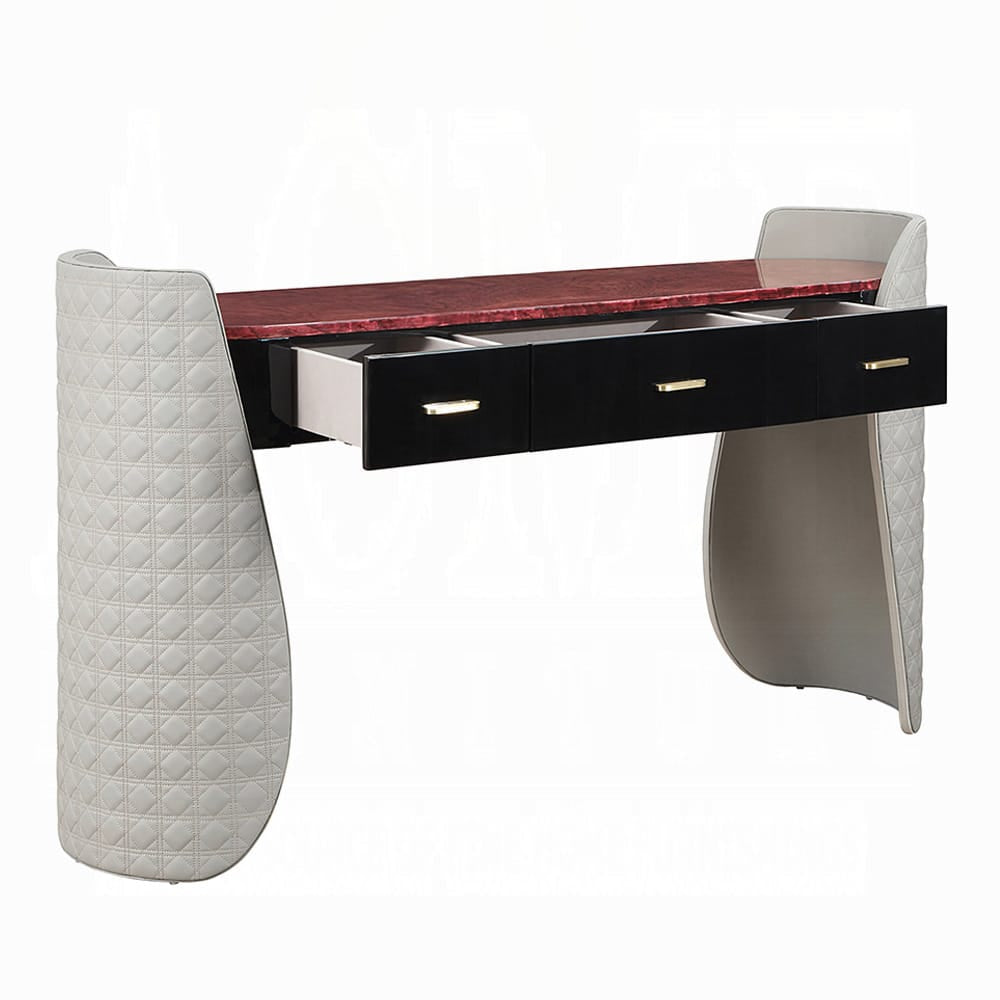 ACME Furniture - Jamonica - Vanity Desk - Gray Synthetic Leather & Glossy Wood Grain Top  - AC20020 view 3
