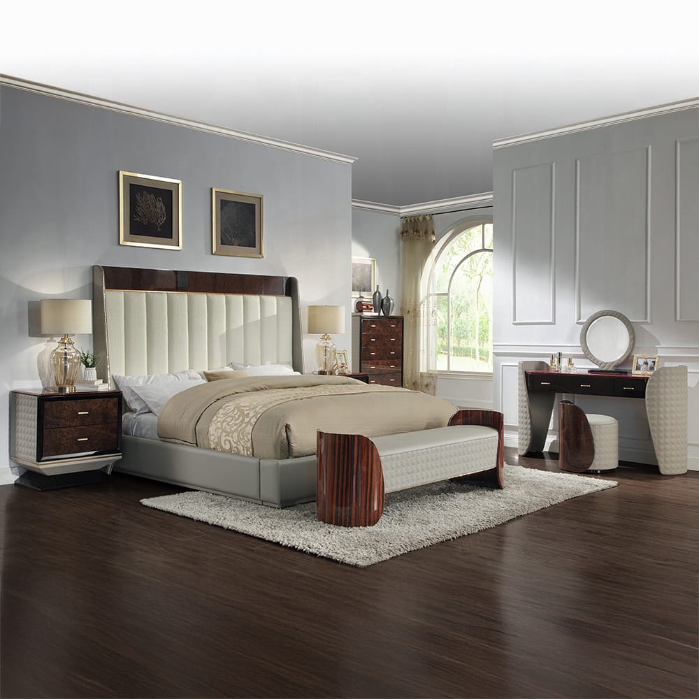 ACME Furniture - Jamonica - Vanity Desk - Gray Synthetic Leather & Glossy Wood Grain Top  - AC20020 view 6