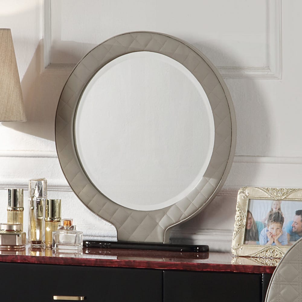 ACME Furniture - Jamonica - Vanity Mirror - Gray Synthetic Leather & Glossy Wood Grain Top  - AC20022 view 3