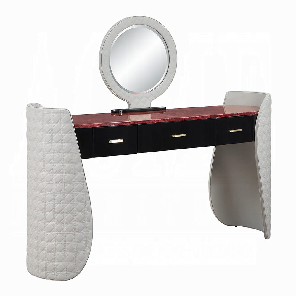ACME Furniture - Jamonica - Vanity Mirror - Gray Synthetic Leather & Glossy Wood Grain Top  - AC20022 view 5