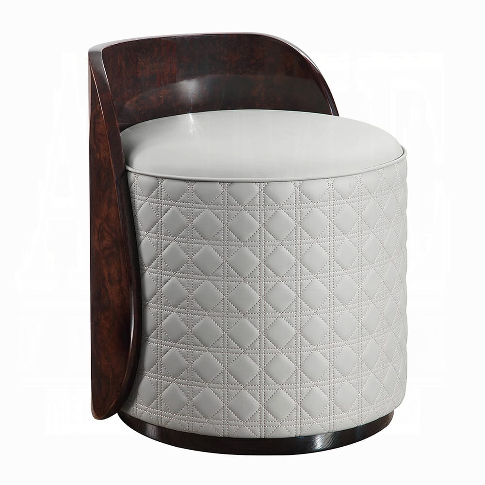 ACME Furniture - Jamonica - Vanity Stool - Gray Synthetic Leather & Glossy Wood Grain Top  - AC20021 view 1