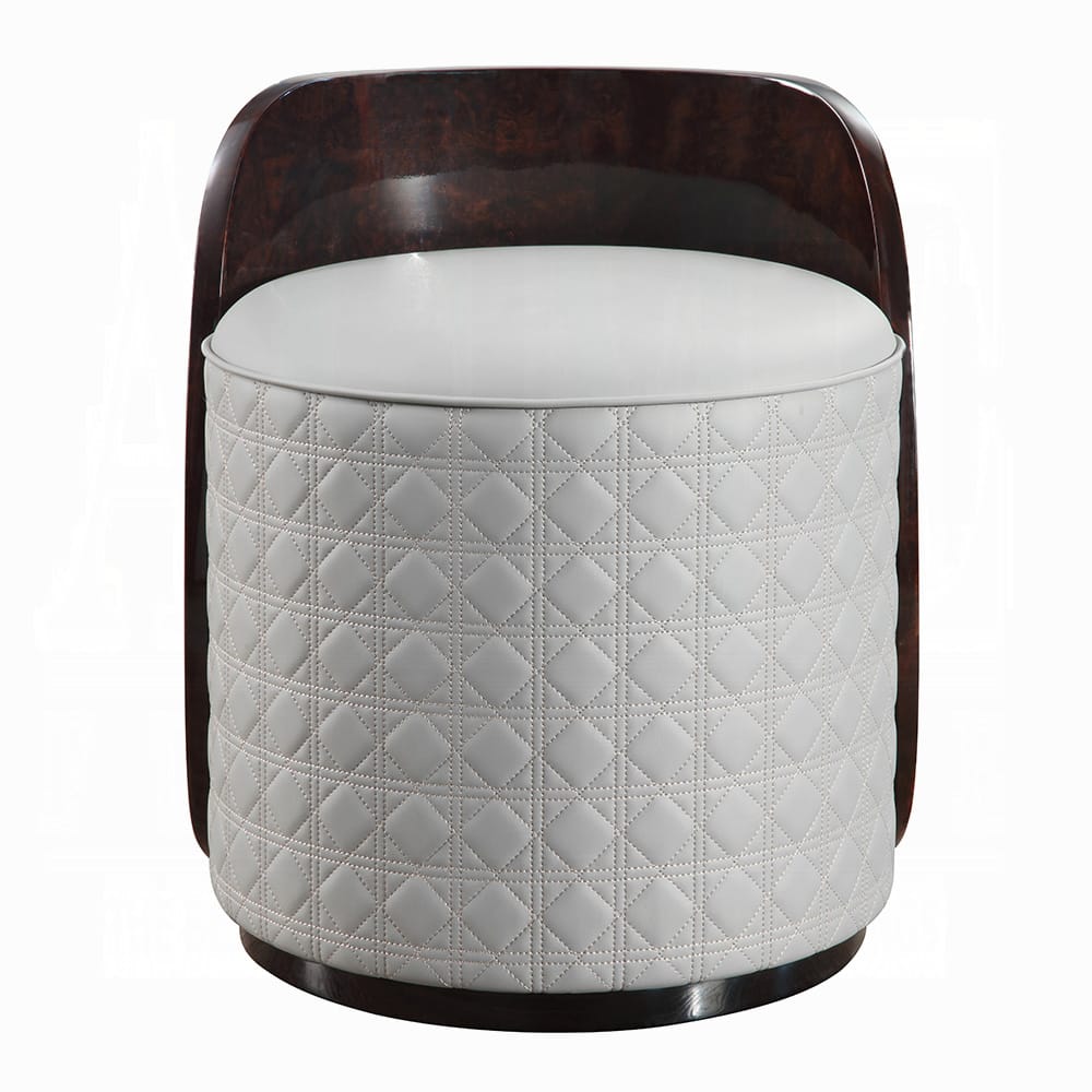 ACME Furniture - Jamonica - Vanity Stool - Gray Synthetic Leather & Glossy Wood Grain Top  - AC20021 view 2
