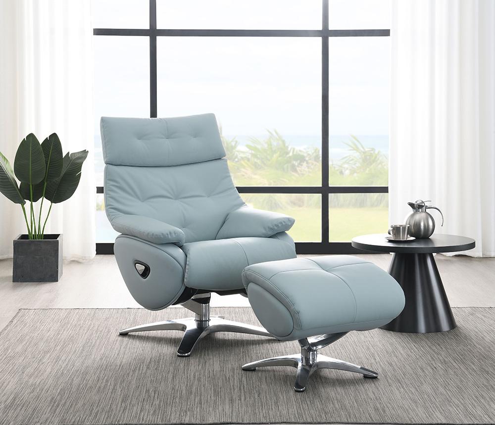 ACME Furniture - Janella Accent Chair w/Swivel & Ottoman - Babyblue Top Grain Leather - AC02990 veiw 2