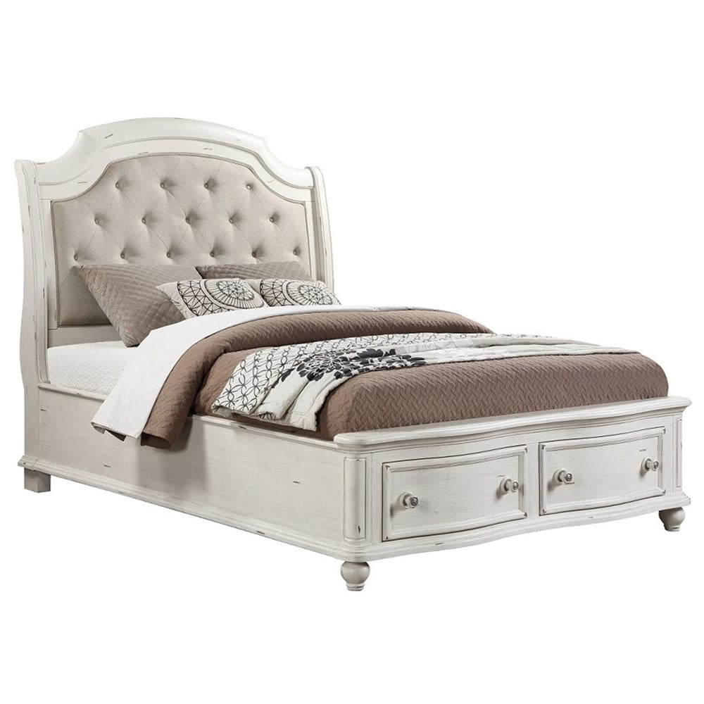 ACME Furniture - Jaqueline - Eastern King Bed - Gray Linen & Antique White Finish - BD01432EK view 1