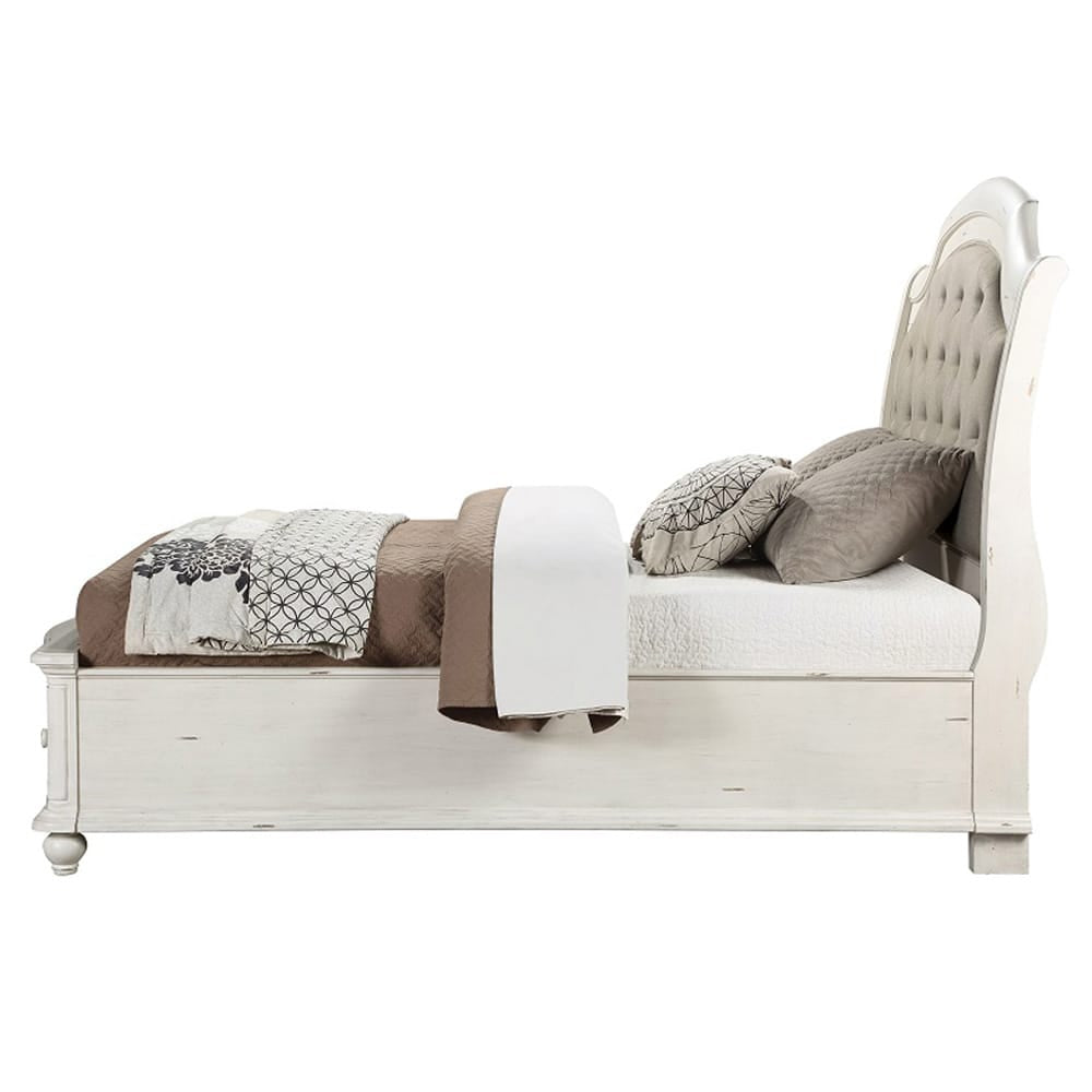 ACME Furniture - Jaqueline - Queen Bed  - Gray Linen & Antique White Finish - BD01433Q view 3