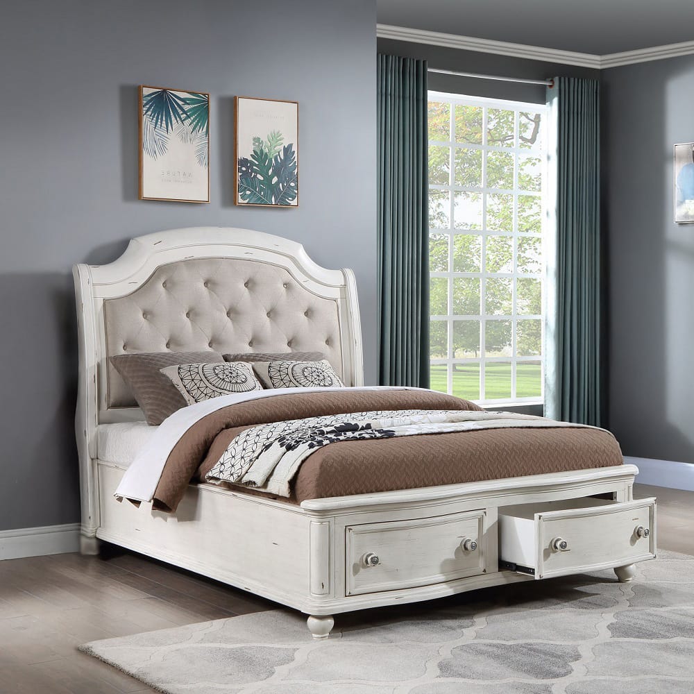 ACME Furniture - Jaqueline - Queen Bed  - Gray Linen & Antique White Finish - BD01433Q view 6