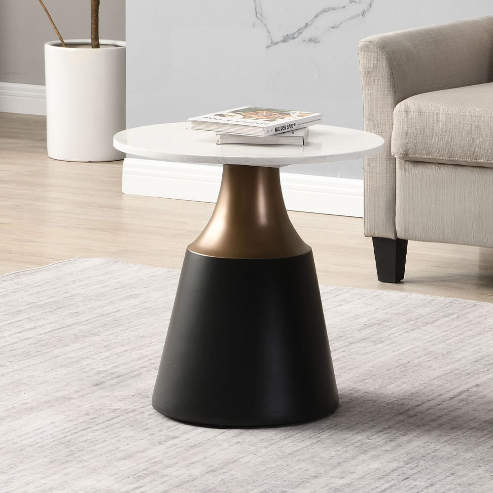 ACME Furniture - Jaramillo - End Table - White Engineered  Marble Top & Black  - LV04046 view 4