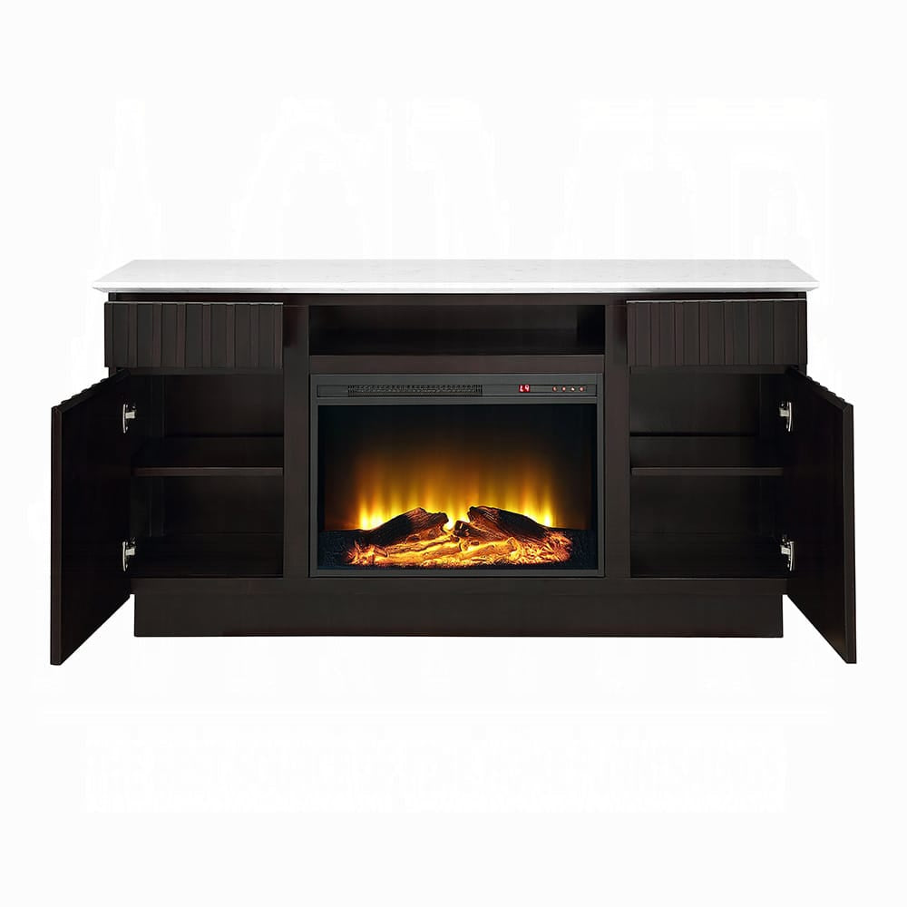 ACME Furniture - Jaramillo - Server w/Natural Marble Top & Fireplace - Engineered Marble & Rustic Espresso  - DN02718 view 3