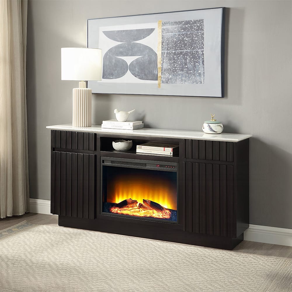 ACME Furniture - Jaramillo - Server w/Natural Marble Top & Fireplace - Engineered Marble & Rustic Espresso  - DN02718 view 7