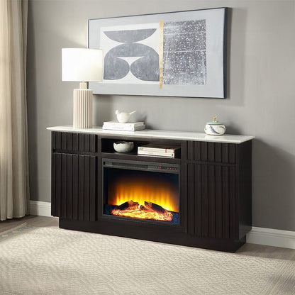ACME Furniture - Jaramillo - Server w/Natural Marble Top & Fireplace - Engineered Marble & Rustic Espresso  - DN02718 view 7