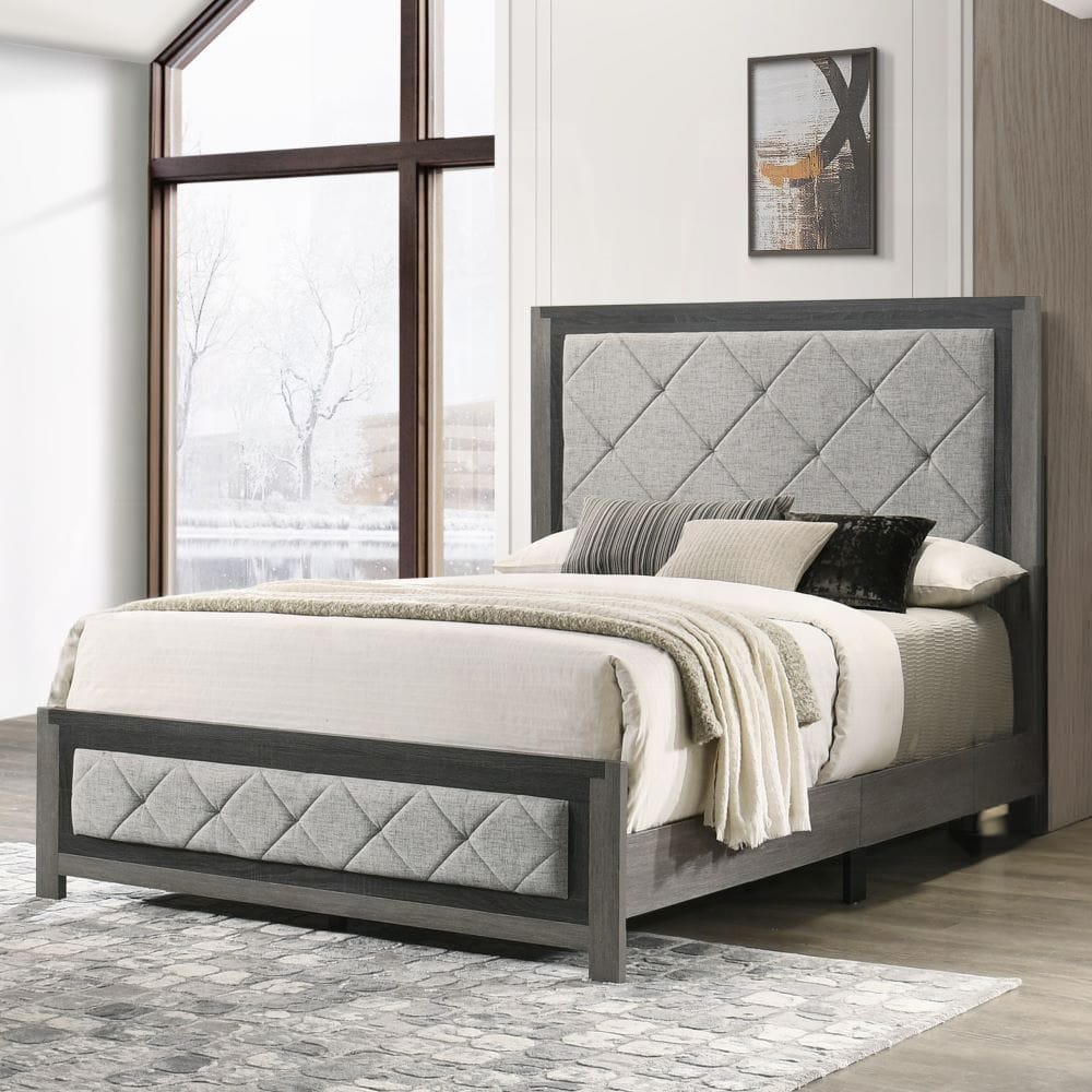 ACME Furniture - Jehoram Queen Bed - Gray Linen & Gray Finish - BD02722Q view 3