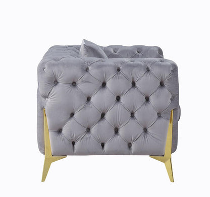 ACME Furniture - Jelanea Loveseat w/2 Pillows - Gray Velvet & Gold Finish - LV01407 veiw 3