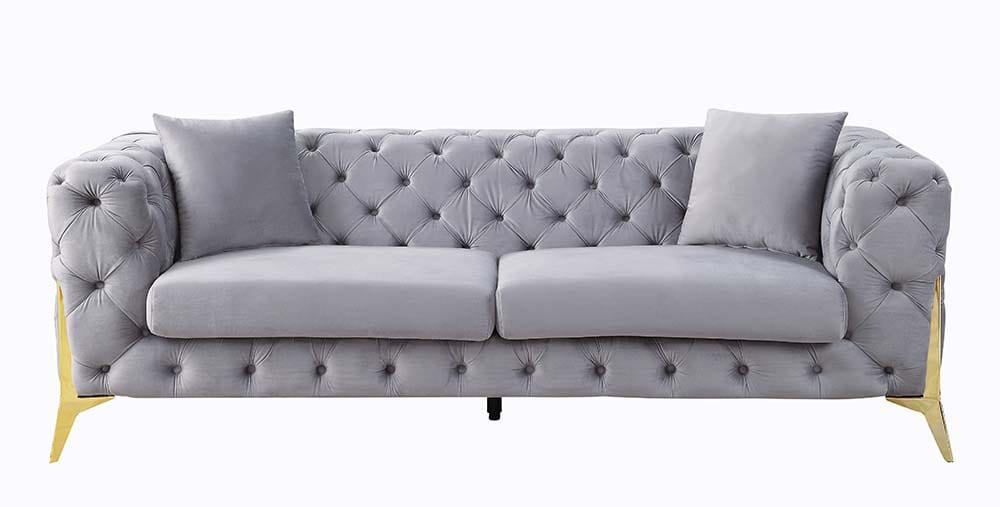 ACME Furniture - Jelanea - Sofa w/2 Pillows - Gray Velvet & Gold Finish - LV01406 view 2