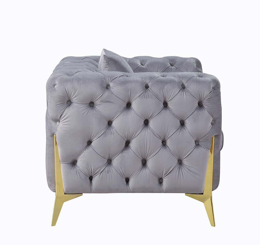 ACME Furniture - Jelanea - Sofa w/2 Pillows - Gray Velvet & Gold Finish - LV01406 view 3