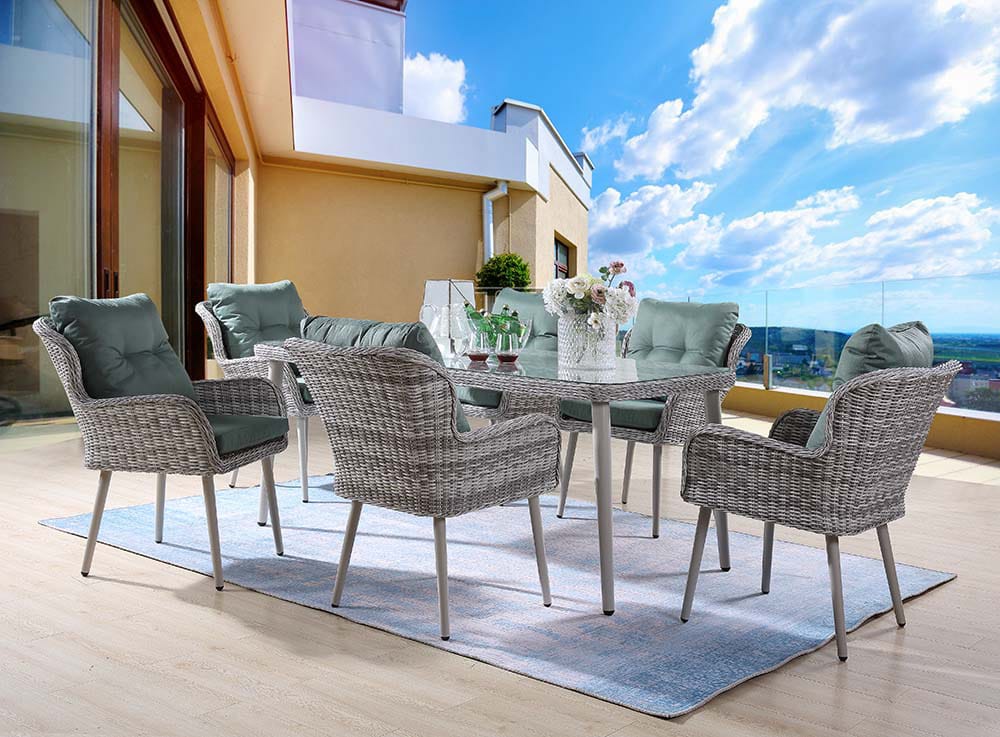 ACME Furniture - Jenneva - 7Pc Patio Dining Set - Night Green Fabric & Gray Finish - OT01095 view 1