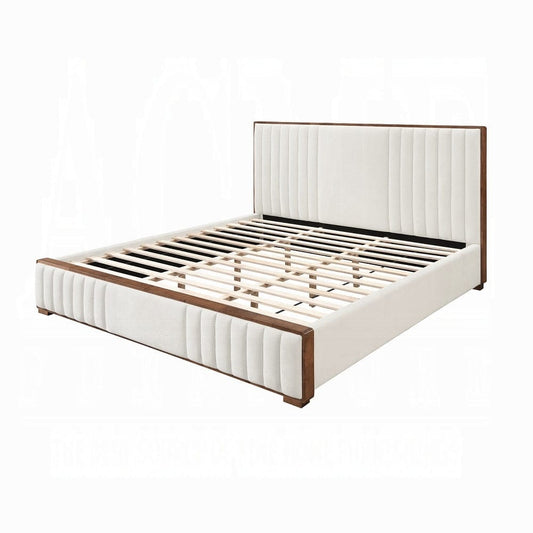 ACME Furniture - Kaleea Eastern King Bed - Beige Chenille & Walnut - BD02467EK view 1
