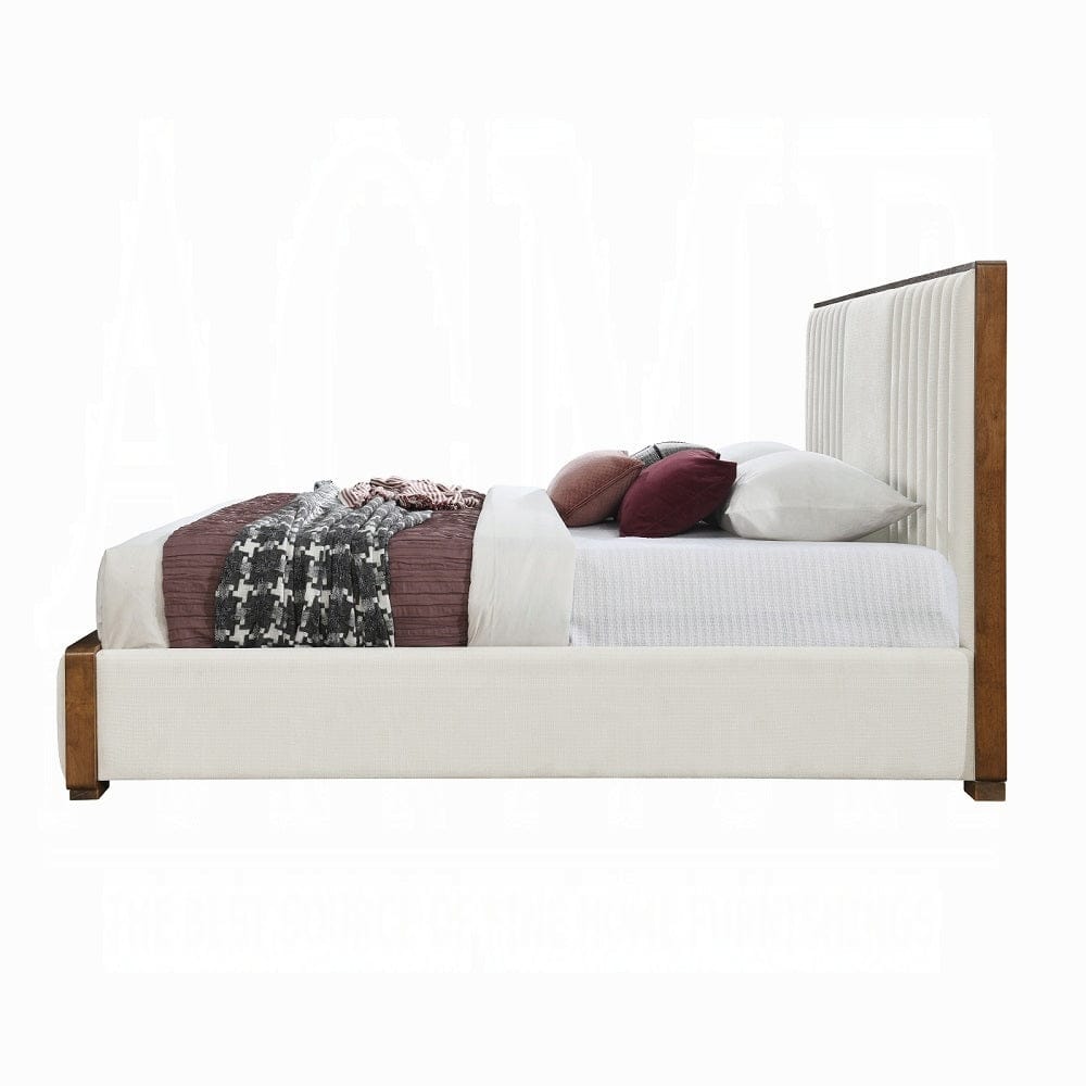 ACME Furniture - Kaleea Eastern King Bed - Beige Chenille & Walnut - BD02467EK view 4
