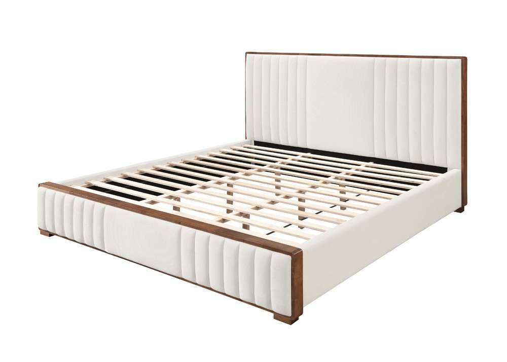 ACME Furniture - Kaleea Queen Bed - Beige Chenille & Walnut - BD02468Q view 1