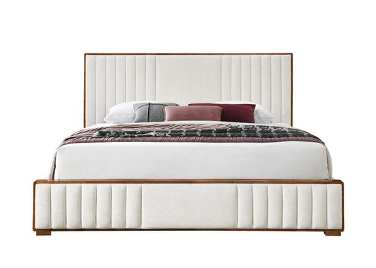ACME Furniture - Kaleea Queen Bed - Beige Chenille & Walnut - BD02468Q view 2