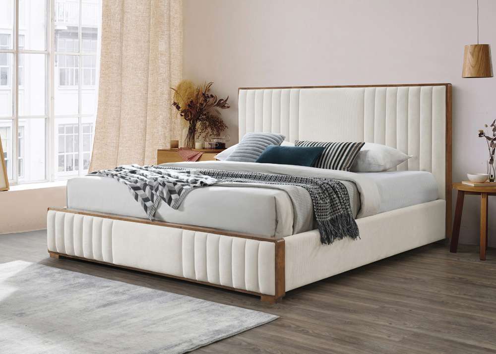 ACME Furniture - Kaleea Queen Bed - Beige Chenille & Walnut - BD02468Q view 7