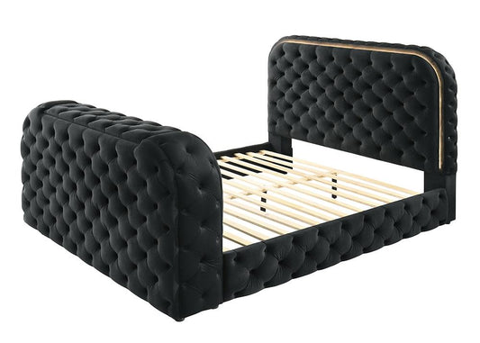 ACME Furniture - Kana Eastern King Bed w/LED, Fireplace & TV Stand - Black Upholstery Velvet - BD03121EK veiw 1