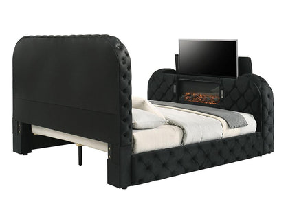 ACME Furniture - Kana Eastern King Bed w/LED, Fireplace & TV Stand - Black Upholstery Velvet - BD03121EK veiw 2