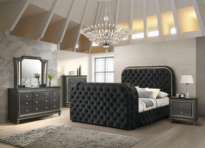 ACME Furniture - Kana Eastern King Bed w/LED, Fireplace & TV Stand - Black Upholstery Velvet - BD03121EK veiw 3