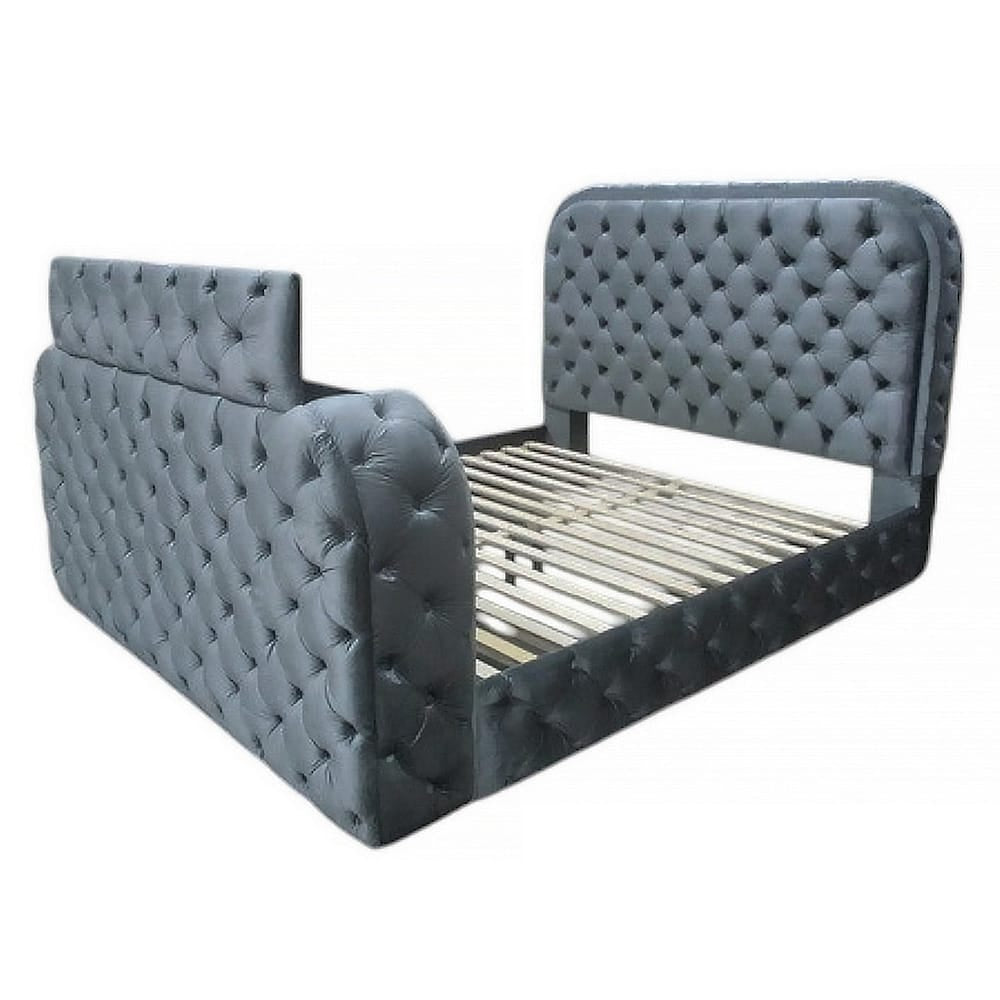 ACME Furniture - Kana - Eastern King Bed w/LED, Fireplace & TV Stand - Gray Upholstery Velvet - BD05071EK view 1