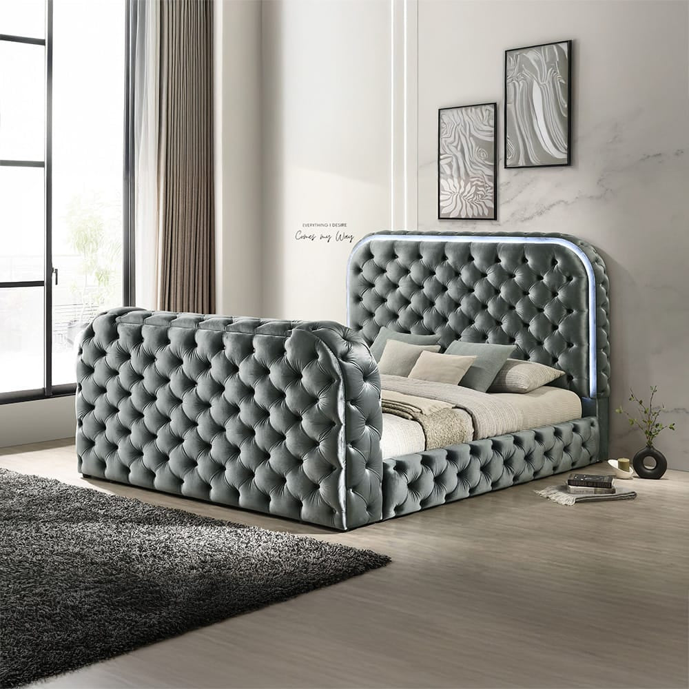 ACME Furniture - Kana - Eastern King Bed w/LED, Fireplace & TV Stand - Gray Upholstery Velvet - BD05071EK view 3