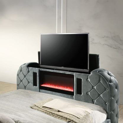 ACME Furniture - Kana - Queen Bed w/LED, Fireplace & TV Stand - Gray Upholstery Velvet - BD05072Q view 3
