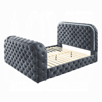 ACME Furniture - Kana - Queen Bed w/LED, Fireplace & TV Stand - Gray Upholstery Velvet - BD05072Q view 6