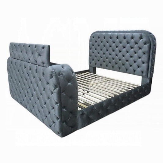 ACME Furniture - Kana - Queen Bed w/LED, Fireplace & TV Stand - Gray Upholstery Velvet - BD05072Q view 7