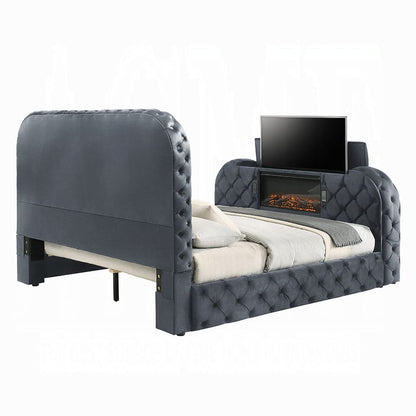 ACME Furniture - Kana - Queen Bed w/LED, Fireplace & TV Stand - Gray Upholstery Velvet - BD05072Q view 8