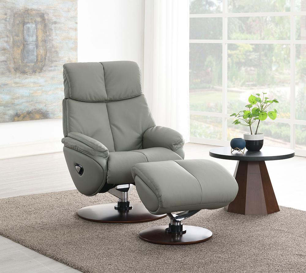 ACME Furniture - Kandoro Accent Chair w/Swivel & Ottoman - Gray Top Grain Leather Leather & Brown Base Finish - AC02991 veiw 1