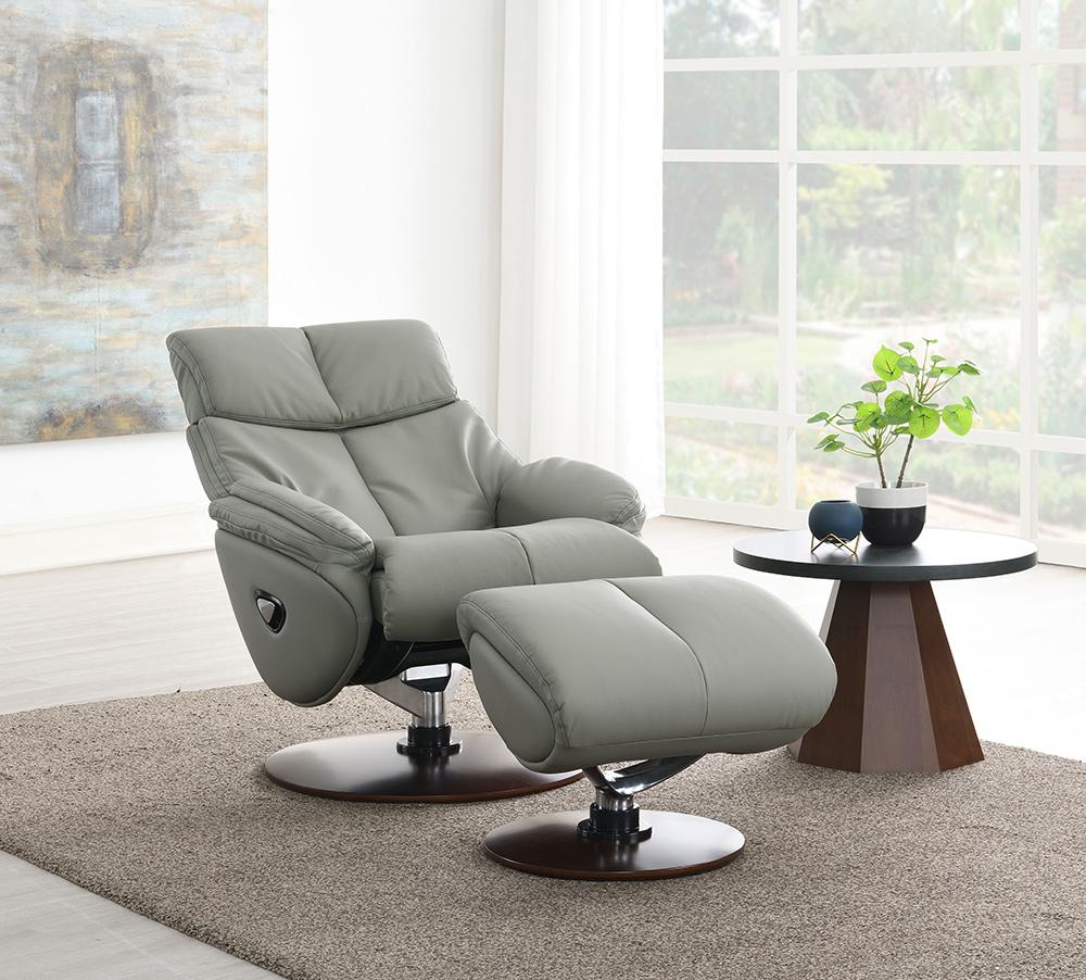 ACME Furniture - Kandoro Accent Chair w/Swivel & Ottoman - Gray Top Grain Leather Leather & Brown Base Finish - AC02991 veiw 2