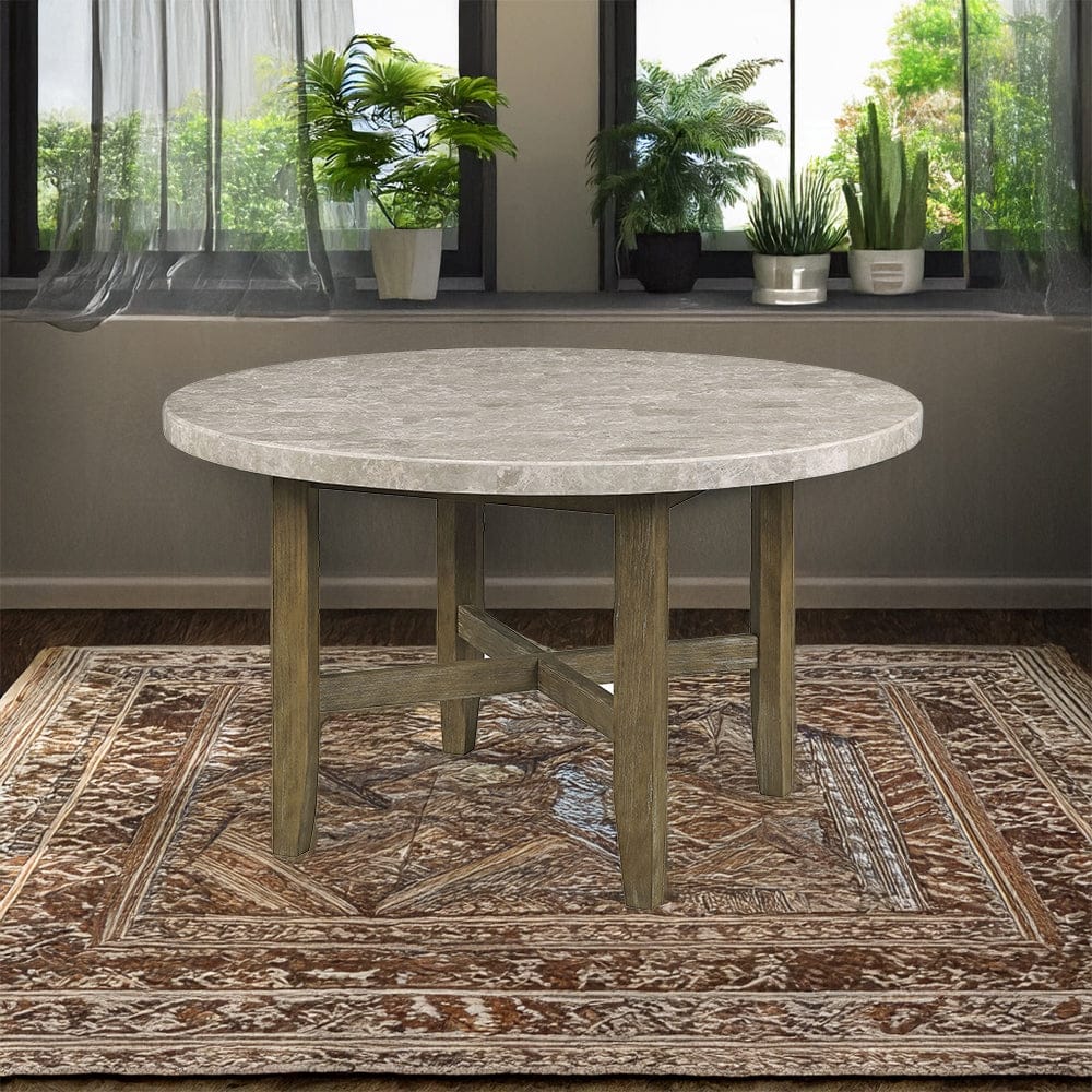 ACME Furniture - Karsen Round Dining Table - Natural Marble & Rustic Oak - DN01449 view 4