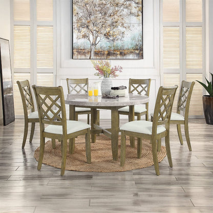 ACME Furniture - Karsen Round Dining Table - Natural Marble & Rustic Oak - DN01449 view 5