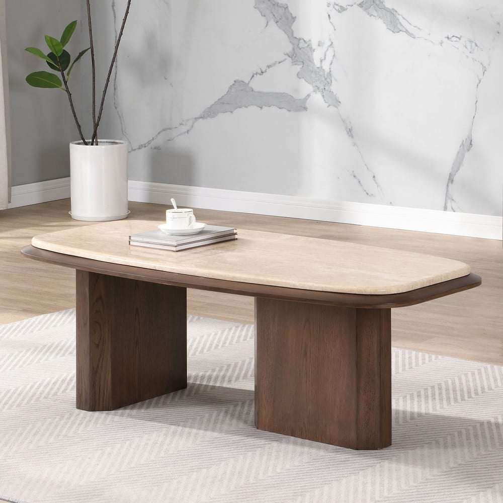 ACME Furniture - Kasha - Coffee Table - Travertine Top & Walnut  - LV03325 view 5