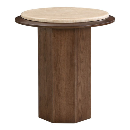 ACME Furniture - Kasha - End Table - Travertine Top & Walnut  - LV03326 view 1