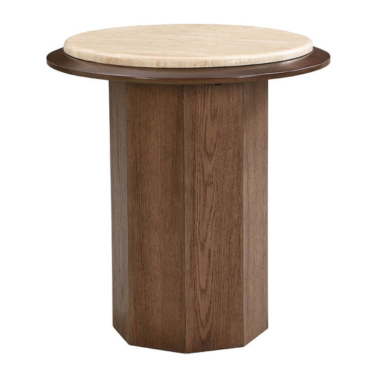 ACME Furniture - Kasha - End Table - Travertine Top & Walnut  - LV03326 view 2
